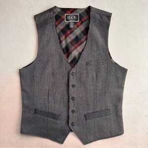 Buckle Black Men's Gray Vest with Red & Black Plaid Lining. Medium.
